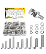 246pcs Hex Bolts Nuts Kit 304 SS 1/4-20 5/16-18 3/8-16 Flat &amp; Lock Washe... - $35.19