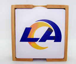 Los Angeles Rams NFL  4 pk Ceramic Coaster Set with Wood Caddy 4&quot; - £18.68 GBP