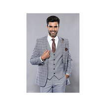 Men 3pc Vest Suit WESSI by J.VALINTIN Extra Slim Fit JV42 Blue Plaid TURKEY USA image 2