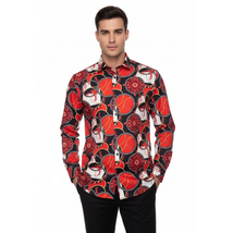 Men's AVM Crystal Shirt Medallion Cotton Turkey Slim Fit 15651-01 Red/Black image 5