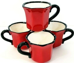 Black &amp; Red Ceramic Polka Dot Rims Coffee Mugs  Set of 4 - $16.82