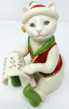 Lenox Santa&#39;s Kitty Elf  Porcelain Figurine White Christmas Cat Blue Eyes - £54.66 GBP