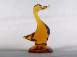 Viking Art Glass Amber Epic Duck Paperweight 1316, Honey Brown Glass, Bird Figur - £35.96 GBP
