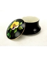 Porcelain Dresser Jar w/Lid, Black, Yellow Flower, Trinket Box, Powder, ... - €25,31 EUR