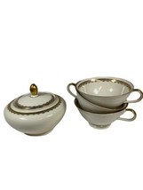 Bavaria Gold Trimmed Covered Sugar Dish With Set 3 Tea Cups Elfenbein Porzellan - £29.23 GBP