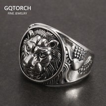 Solid 925 Sterling Silver Mens Lion Ring Vintage Steampunk Retro Biker Rings For - £41.12 GBP