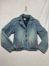 Vtg Giacca Jean Jacket Women Small Blue Embroidered Western Faded Tailored Denim - £29.06 GBP