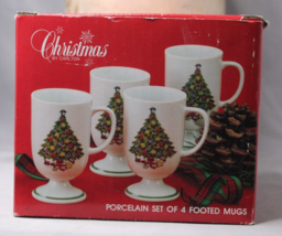 Christmas By Carlton Christmas Tree Porcelain Set 4 Footed Mugs 1986 Retro - £18.30 GBP