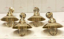 Maritime Handmade Antique Brass 90 Degree Sconce Swan Ship Light With Shade 4 pc - £462.08 GBP