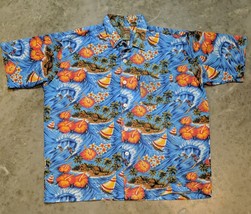 Pineapple Connection Blue Hawaiian Shirt Surfers Waves Huts Size Extra Large - £14.63 GBP