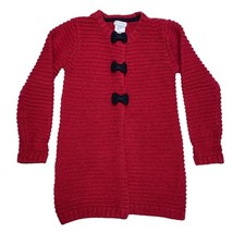 Red Knit Outerwear Jacket Sweater Black Bow Front Snap Closure Christmas - £15.80 GBP
