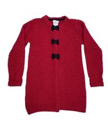 Red Knit Outerwear Jacket Sweater Black Bow Front Snap Closure Christmas - £15.53 GBP