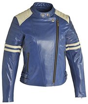 Bestzo Women&#39;s Fashion Club Genuine Leather Motorbike Jacket Blue L - £180.94 GBP