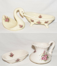 Vintage VB Athena USA Pottery 4pc Bathroom Accessories Soap Dish Towel Holder + - £15.69 GBP