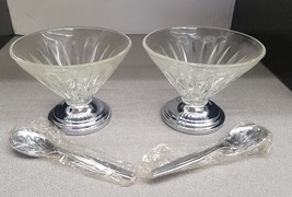 Sherbet/Ice Cream Dish With Spoon Crystal &amp; Silver Plate-SET OF 2 - £18.90 GBP