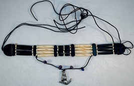 Tribal Design Necklace with Plastic &amp; Black Long Beads &amp; Howling Wolf Pendant - £10.37 GBP