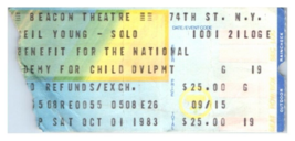 Neil Jeune Concert Ticket Stub Octobre 1 1983 New York Ville - £35.61 GBP