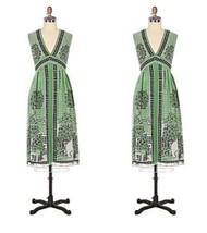 Anna Sui For Anthropologie Silk Dress 8 Green Batik Sleeveless V Neck Ch... - £29.83 GBP