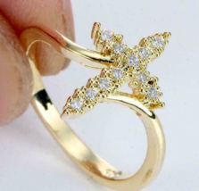 2Ct Round Simulated Diamond Engagement Cluster Cross Ring 14k Yellow Gold Plated - £54.17 GBP