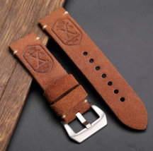 Premium Italian Suede Leather Handmade Watch Strap 22mm Flottiglia Brown Silver - £21.95 GBP