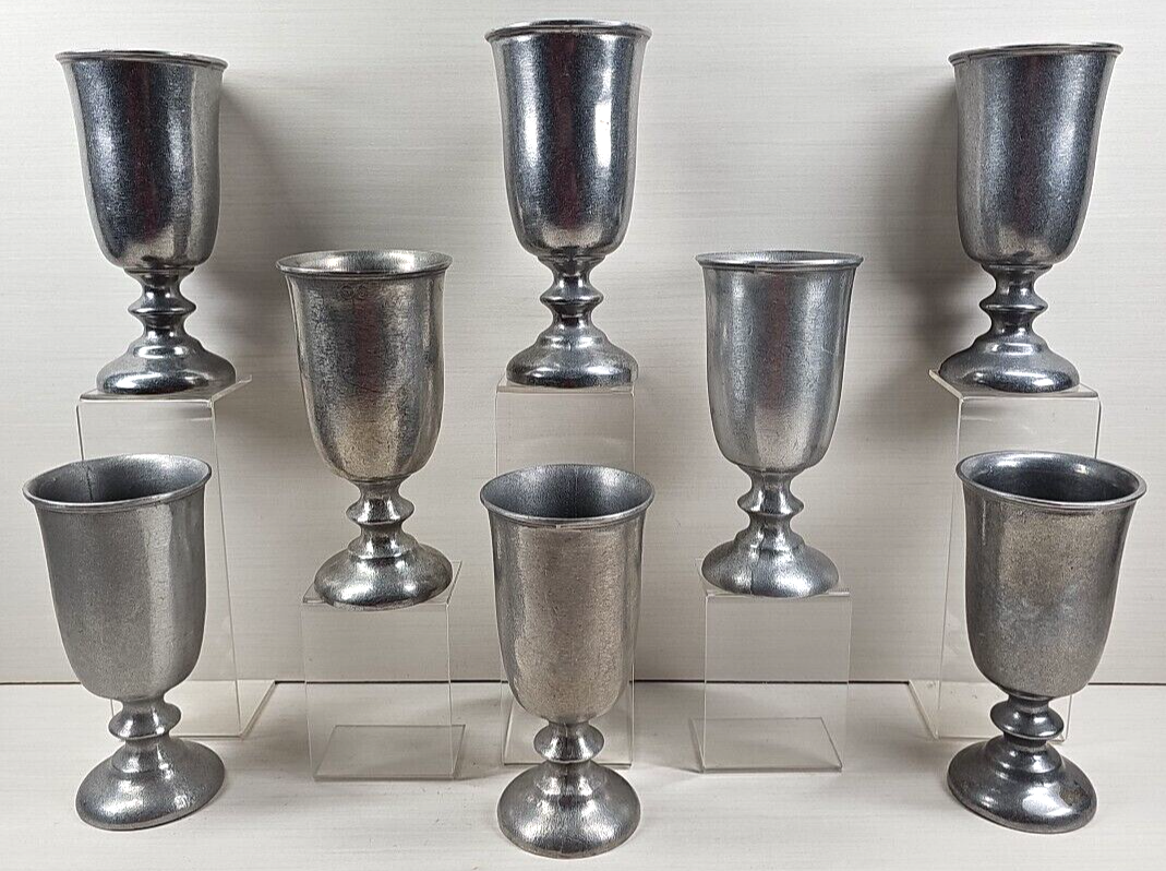 8 Wilton Armetale Plough Tavern Water Goblet Set Hollow Satin Metal Stemware Lot - $132.53
