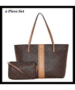 2 Pc Set Brown Tan Liz Claiborne LISA Monogram Large Tote Shoulder Handb... - $1,282.63 MXN