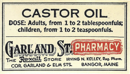 Vintage Pharmacy Label CASTOR OIL Garland St Pharmacy Rexall Store Bangor Maine - $24.92