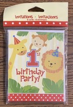 Zoo Jungle Safari Animals 1st Birthday Party Invitations &amp; Envelopes 8 ct - £1.96 GBP