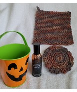 Halloween Dishcloth &amp; Sunflower Scrubby Gift Set w Midnight Amber Glo Ro... - $20.58 CAD