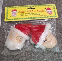 Vintage Soft Sculpture Santa &amp; Mrs Claus Face Christmas Magnets NIP Korea - £6.83 GBP