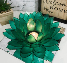 Teal Green Capiz Seashells Lotus Flower Votive Tea Light Candle Holder 8.5&quot;D - £28.13 GBP