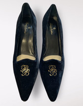 Brooks Brothers 8 Black Velvet Kitten Heel Pumps Gold Logo Embroidered Italy 7.5 - £28.54 GBP