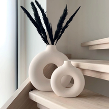 Ceramic Vases for Home Decor, Set of 2 Dount Vases, Modern Vase, White Vases, Fa - £31.50 GBP