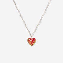 Handmade Czech Crystal Necklace - Red Passion&#39;s Golden Heart - £31.44 GBP