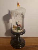 Santa Lighted Candle Snow Globe pedestal Tested Working  - $17.81