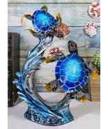 Nautical Blue Sea Turtle And Baby Swimming By Ocean Currents And Waves F... - $39.63 CAD