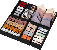 6 Pack Sock Underwear Drawer Organizer Dividers, 58 Cell, And Ties (Black). - £29.66 GBP