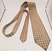 Polo Ralph Lauren 100% Silk Tie Tan White Square Blue Dots Necktie Mens - £18.95 GBP