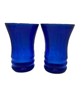 Vintage Cobalt Blue Glass Small Tumblers with Leaf Pattern Set of 2 - $26.05 CAD