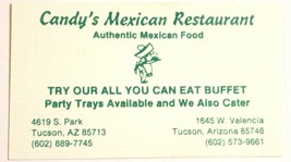 Candy&#39;s Mexican Restaurant Vintage Business Card Tuscan Arizona bc4 - $3.95