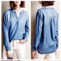 Cloth &amp; Stone Chambray Hi Lo Patterned Popover Top Size Small - £18.15 GBP