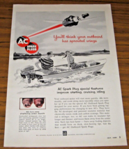 1954 Print Ad AC Spark Plugs Couple in Boat Outboard Motor - £11.77 GBP