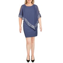 SL Fashions Women&#39;s Trim Asymmetrical Popover Capelet Dress Blue Size 8 Lilac - £26.14 GBP