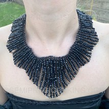Sensational Black Beads 20&quot; Handmade Wavy Collar Choker Necklace - £137.63 GBP