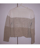 LIZ CLAIBORNE Liz Sport White &amp; Lt Khaki Tan Cotton Sweater Petite Med EUC - $244.61 MXN