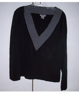 MAC & JAC Black Knit V-Neck White Stripes Long Sleeve Sz Large EUC - £15.80 GBP