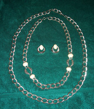 3-Piece Silver Tone Chain and Stone Fashion Set 2 Chains 1 Pr Earrings VTG - £9.87 GBP
