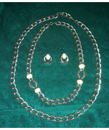 3-Piece Silver Tone Chain and Stone Fashion Set 2 Chains 1 Pr Earrings VTG - £9.83 GBP