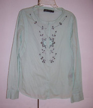 Antik Batik Aqua Boca Kutra Cotton Shirt  $280  Embroidery Beading Sz 36... - £33.89 GBP