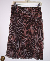 NWT Flirty WD NY Drop Waist Silk Skirt Brown Taupe Mauve Jungle Print Sz 10 - £30.32 GBP